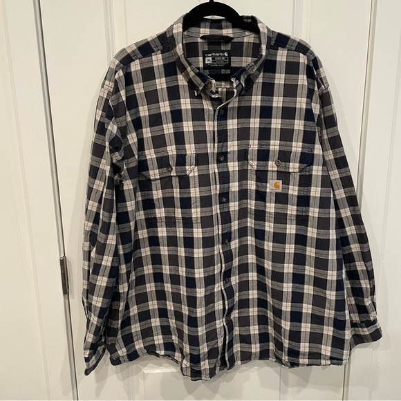 Carhartt Other - Carhartt Mens XXL Loose Fit Button Up Shirt Long Sleeve Blue White Check Cotton